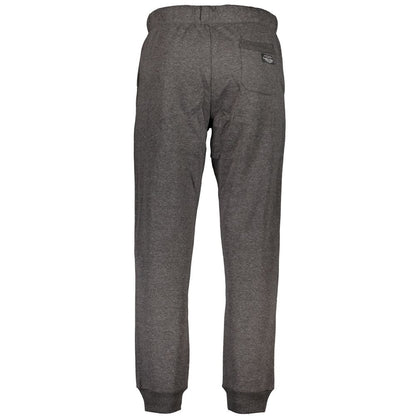 Gianmarco Venturi Gray Cotton Pant with elastic waist, ankle cuffs, and three pockets, showcasing back view with embroidery details.