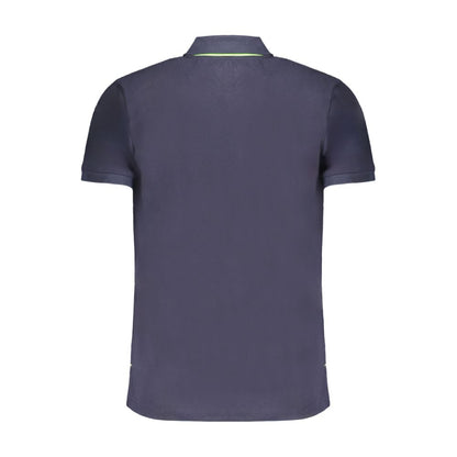 Back view of Gianmarco Venturi Blue Cotton Polo Shirt with short sleeves, 3 buttons, and contrast embroidery logo.