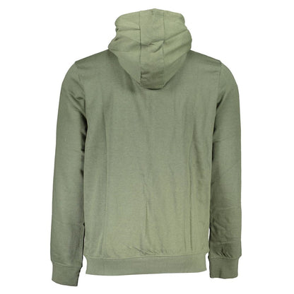 Back view of Gianmarco Venturi Green Cotton Sweatshirt with hood and central pockets.