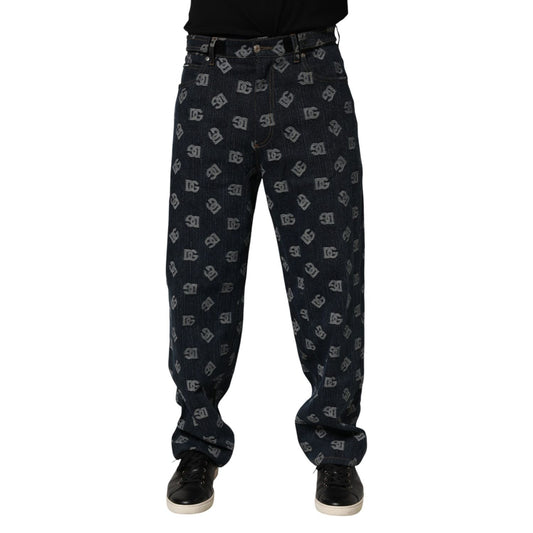 Dolce & Gabbana Blue Logo Print Straight Denim Men Jeans