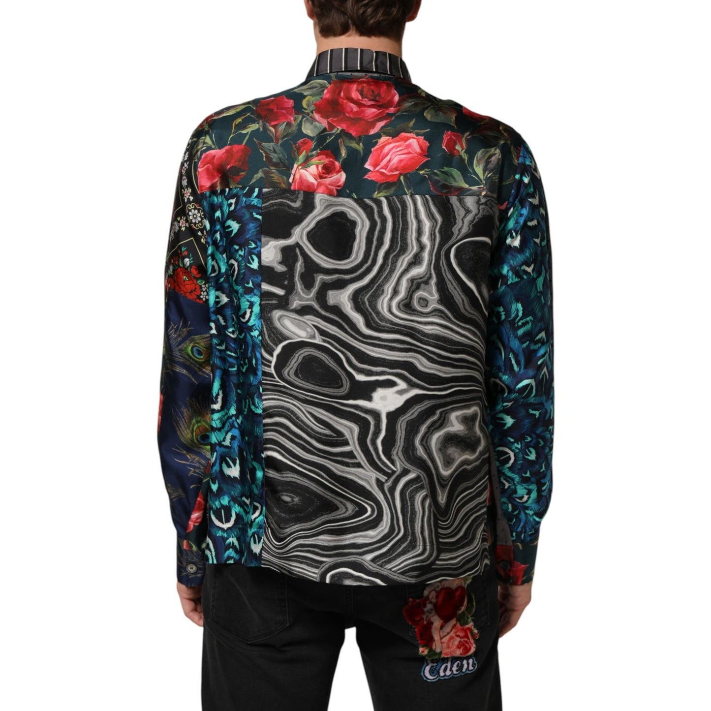 Dolce & Gabbana Multicolor Patchwork Long Sleeves Silk Shirt