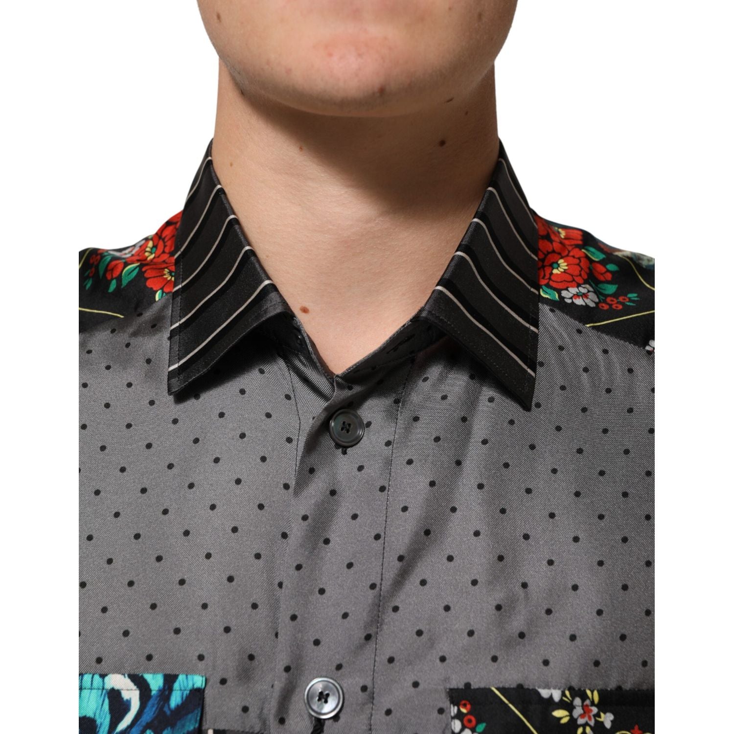Dolce & Gabbana Multicolor Patchwork Long Sleeves Silk Shirt