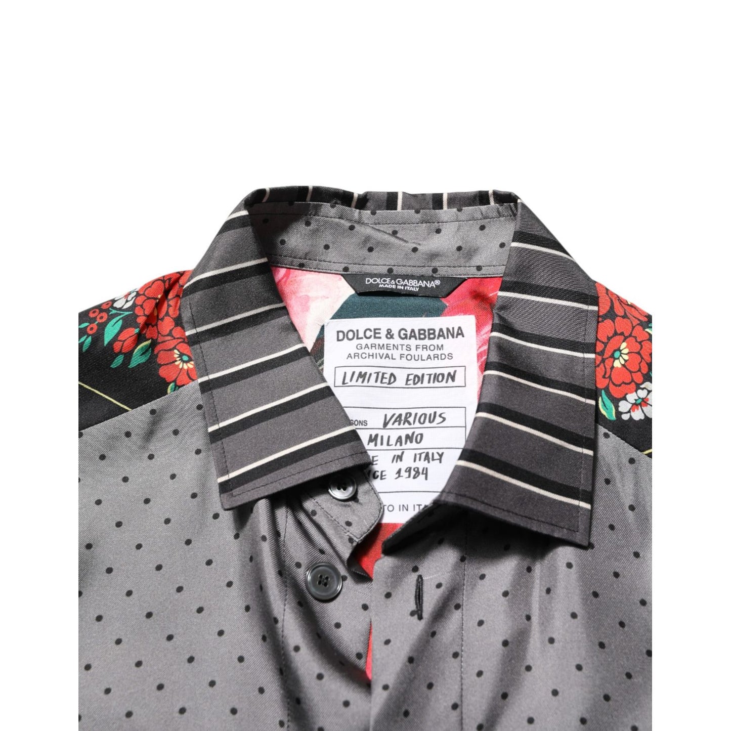Dolce & Gabbana Multicolor Patchwork Long Sleeves Silk Shirt