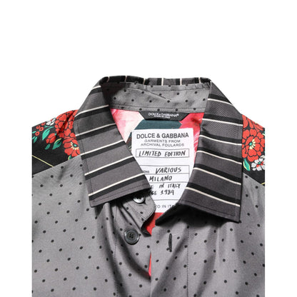Dolce & Gabbana Multicolor Patchwork Long Sleeves Silk Shirt