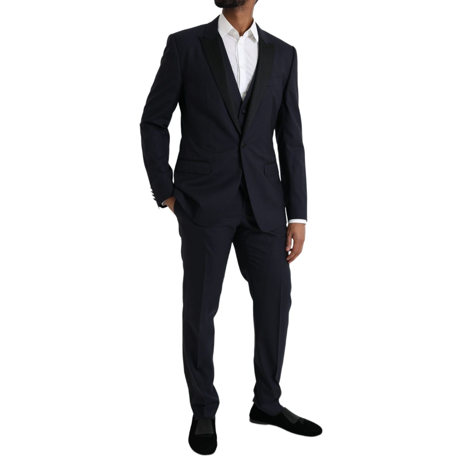 Dolce & Gabbana Blue Wool MARTINI 1 Button Men 3 Piece Suit