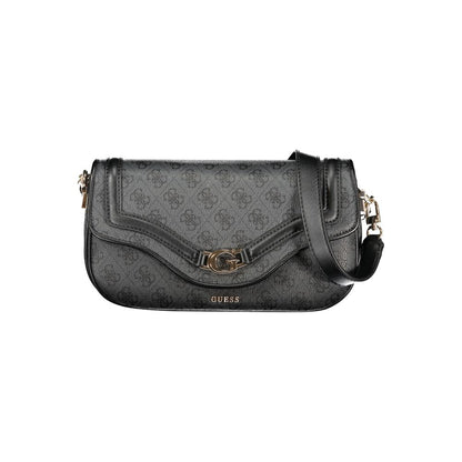 Guess Jeans Black Polyethylene Handbag with adjustable strap and logo, featuring external pocket and compartments.