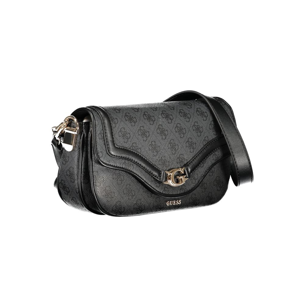 Guess Jeans Black Polyethylene Handbag with removable straps, external pocket, compartments, and Guess logo.
