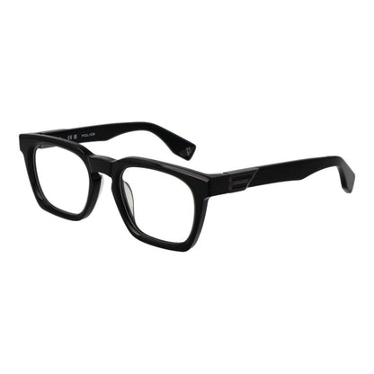 Police Black Cellulose Acetate Glasses (Frames) in black color, full-rim square style with demo lenses, for men with branded case included.