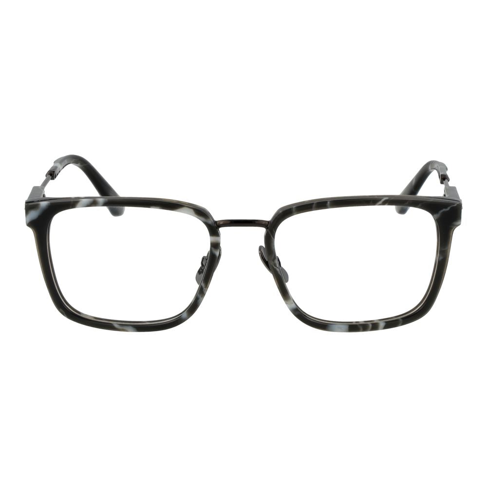 Police Gray Metal Glasses (Frames) square full-rim for men with demo lenses, gray metal frame, size 53-19-145, stylish eyewear.