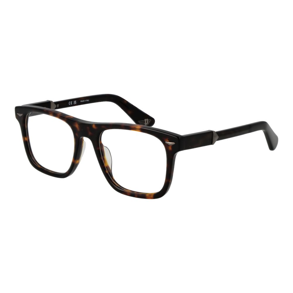 Police Brown Cellulose Acetate Glasses (Frames) for men with a full-rim square style, 52-20-145 dimensions.
