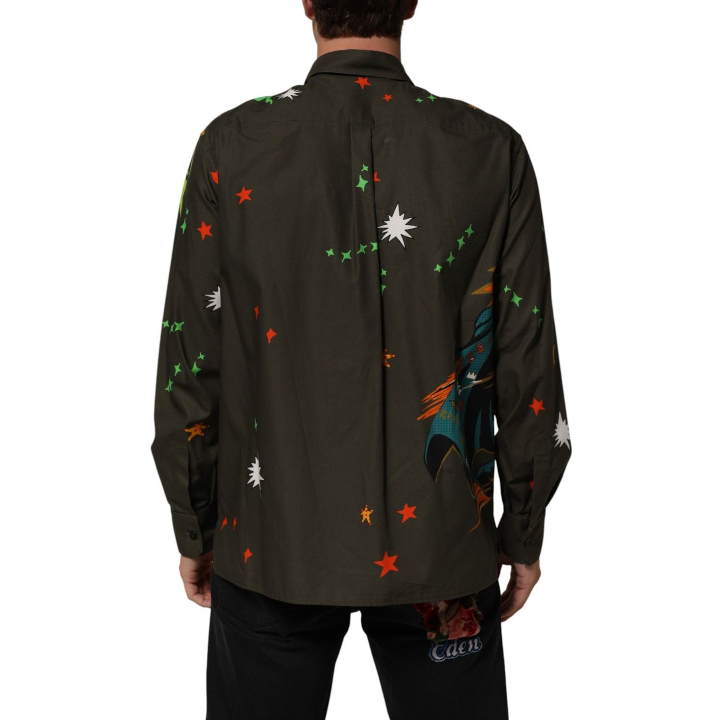 Dolce & Gabbana Green Superhero Print Button Down Shirt