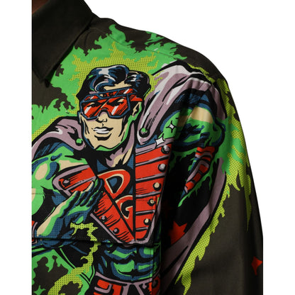 Dolce & Gabbana Green Superhero Print Button Down Shirt