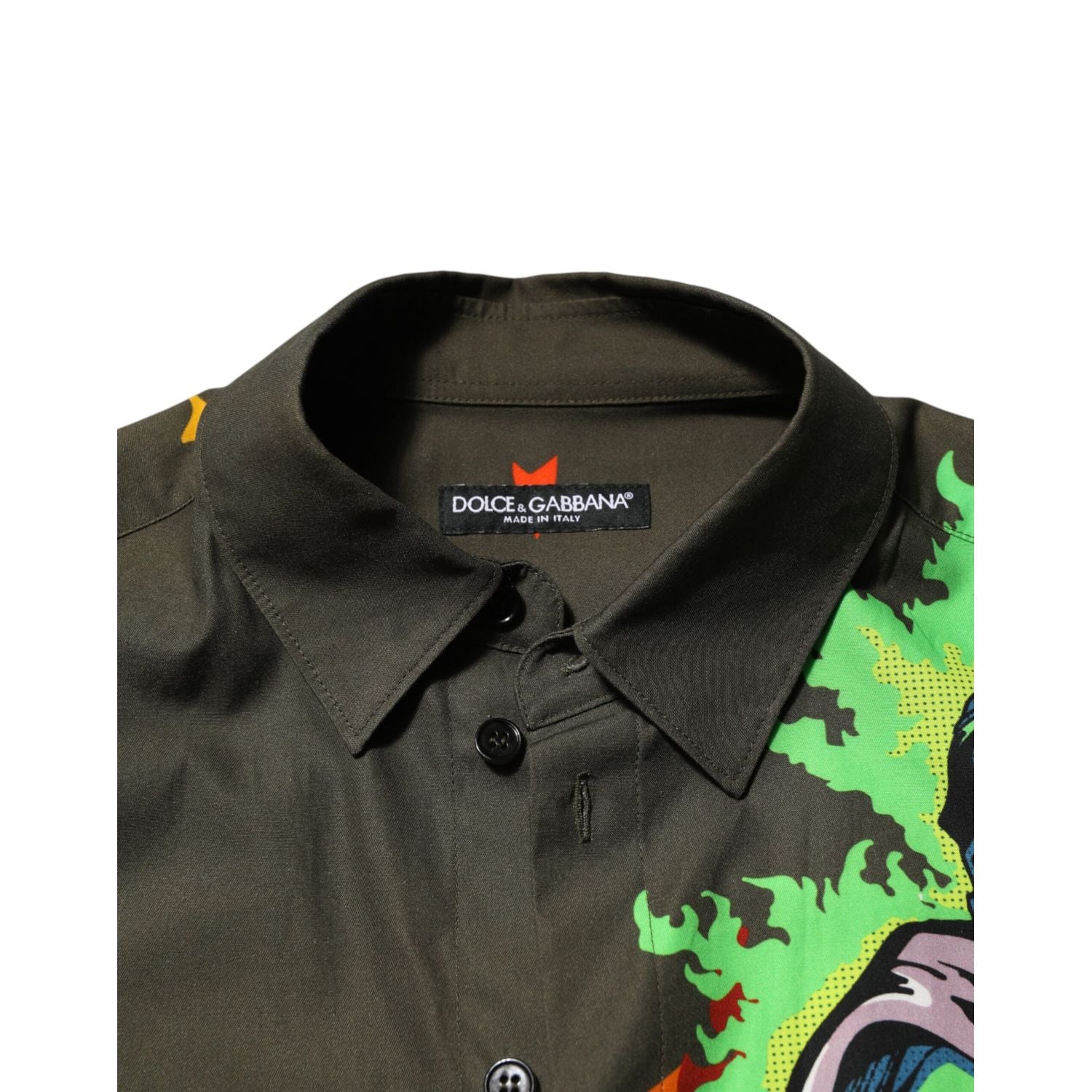 Dolce & Gabbana Green Superhero Print Button Down Shirt