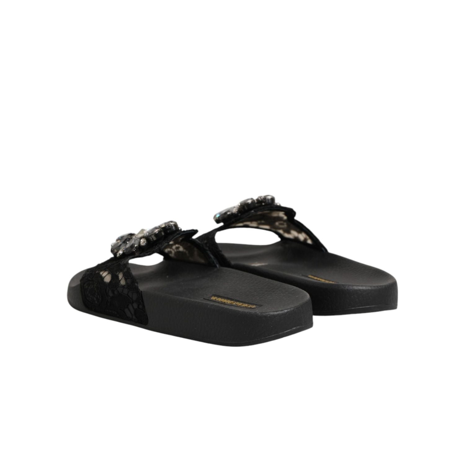 Dolce & Gabbana Black Devotion Matelassé Leather Slides Shoes