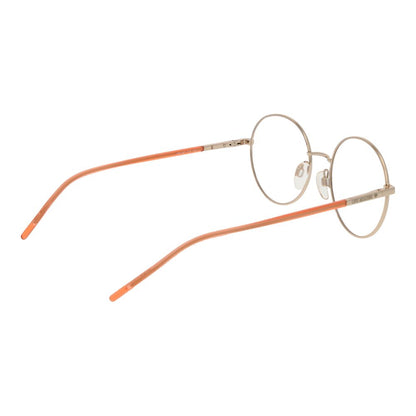 Love Moschino Gold Metal & Plastic Glasses (Frames) round full-rim design with orange temples, model for women.