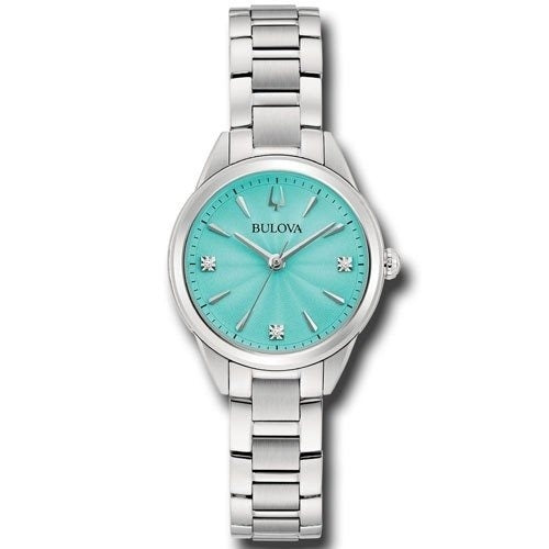 BULOVA Mod. SUTTON LADY PETITE silver watch with turquoise dial and stainless steel bracelet.