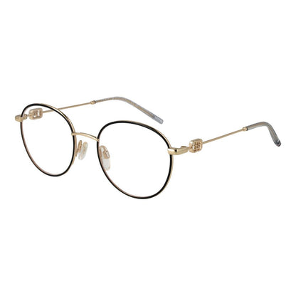 Tommy Hilfiger Gold Metal Glasses (Frames) for women in full-rim panto style with demo lenses, featuring gold frame and temples.
