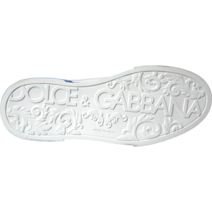 Dolce & Gabbana White Blue Logo Low Top Leather Sneakers Shoes