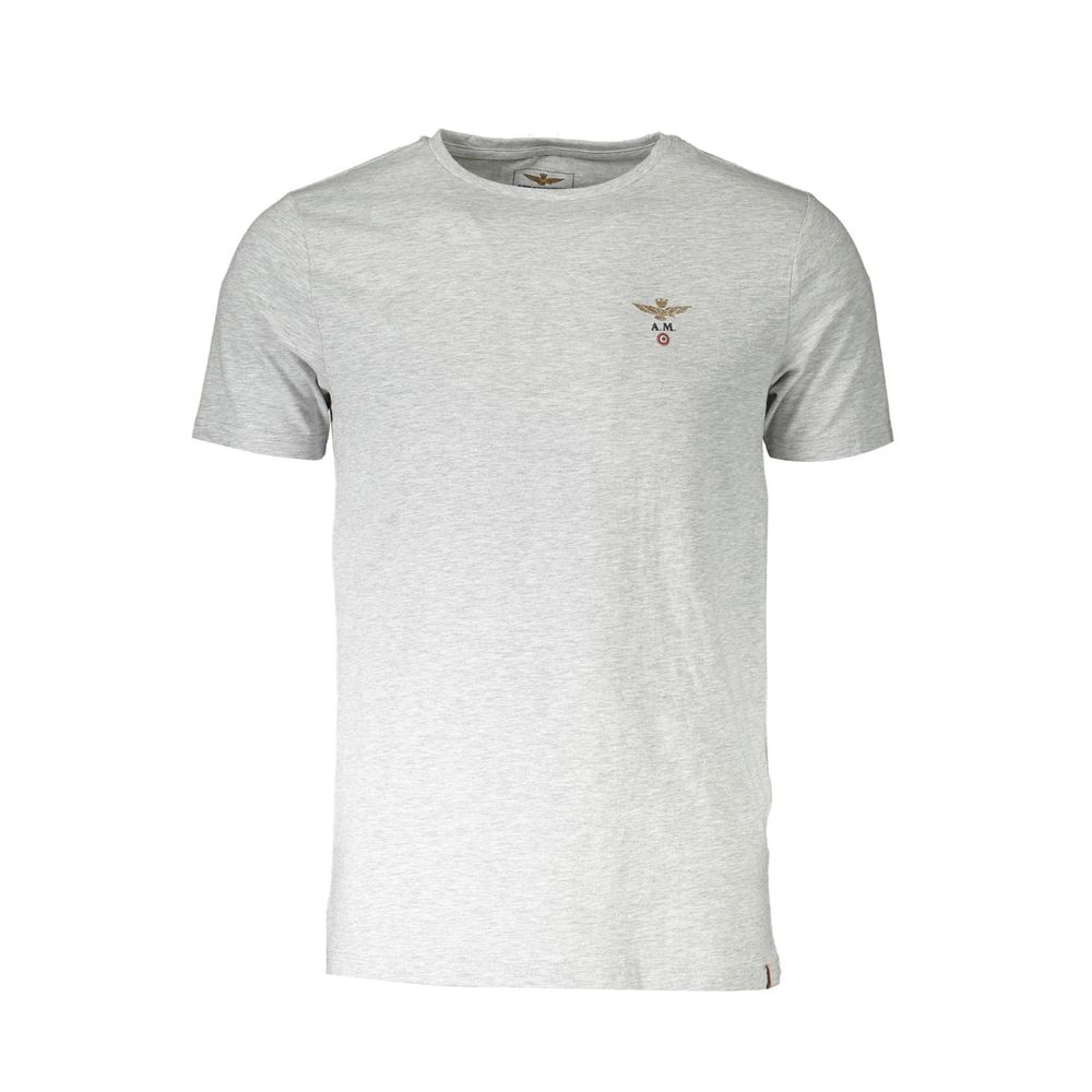 Aeronautica Militare Gray Cotton T-Shirt with short sleeves and crew neck, featuring logo on front