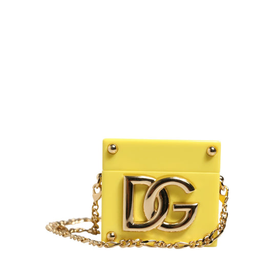Dolce & Gabbana Yellow DG Logo Plaque Cover Gold Chain Airpods Case