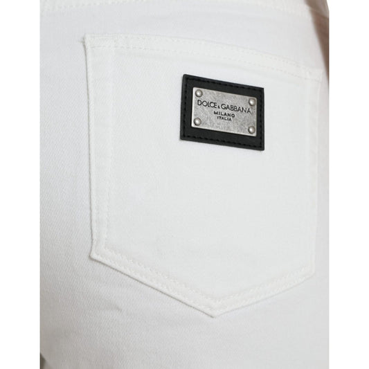 Dolce & Gabbana Wide Leg White Cotton Cropped Denim Jeans