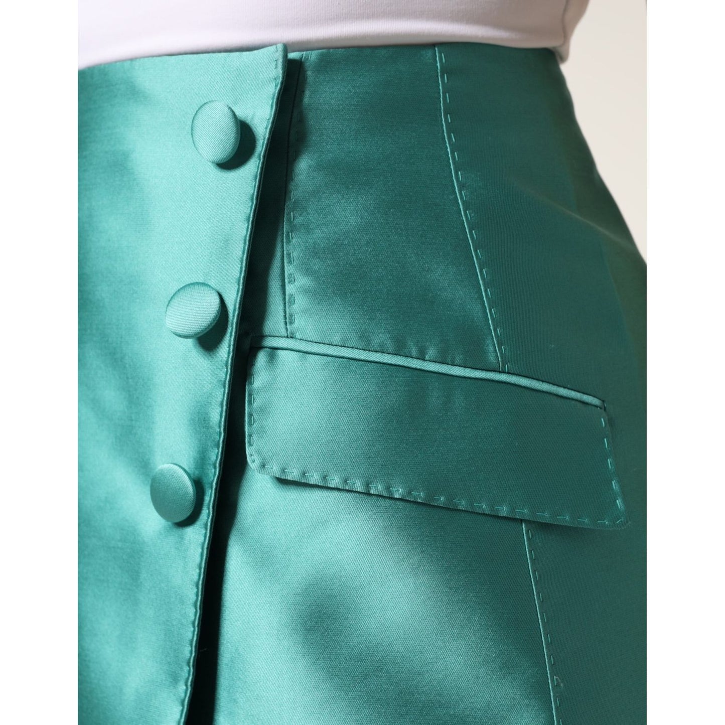 Dolce & Gabbana Green Polyester Button High Waist Mini Skirt