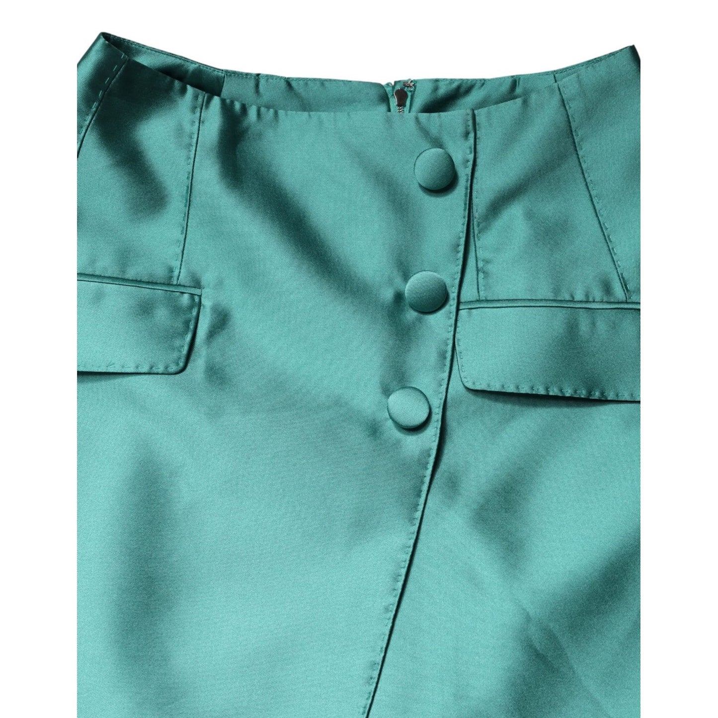 Dolce & Gabbana Green Polyester Button High Waist Mini Skirt