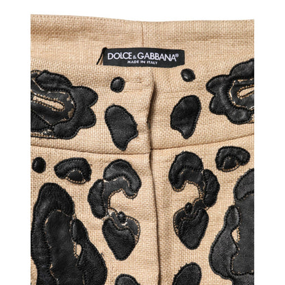 Dolce & Gabbana Beige Leopard Nylon Bermuda Mini Shorts