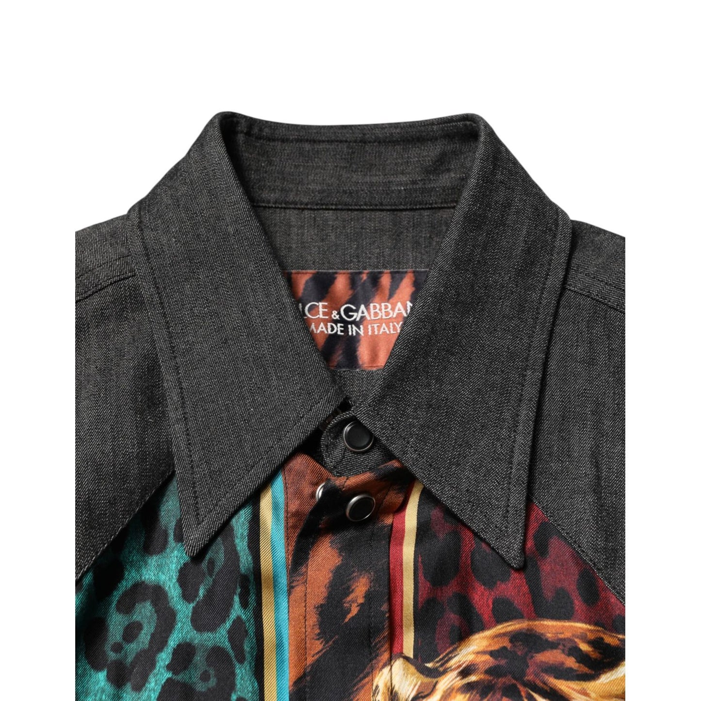 Dolce & Gabbana Multicolor Tiger Leopard Print Silk Men Shirt