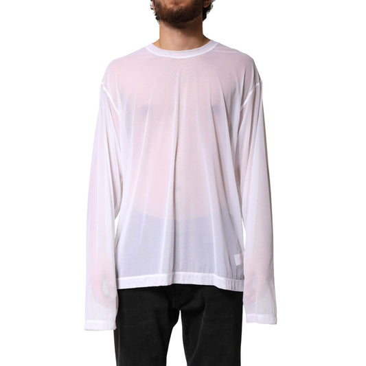Dolce & Gabbana White Nylon Long Sleeves Crewneck T-Shirt