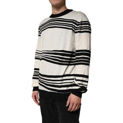 Dolce & Gabbana Black White Stripe CrewNeck Pullover Sweater