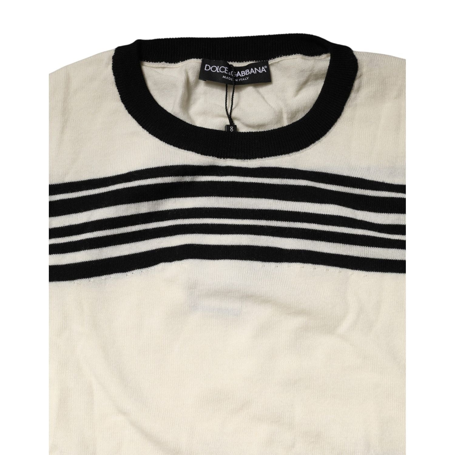 Dolce & Gabbana Black White Stripe CrewNeck Pullover Sweater