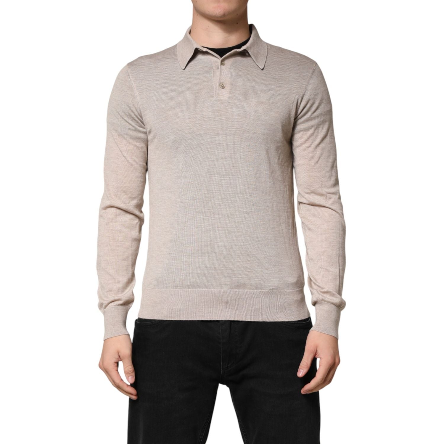 Dolce & Gabbana Beige Cashmere Collared PoloPullover  Sweater