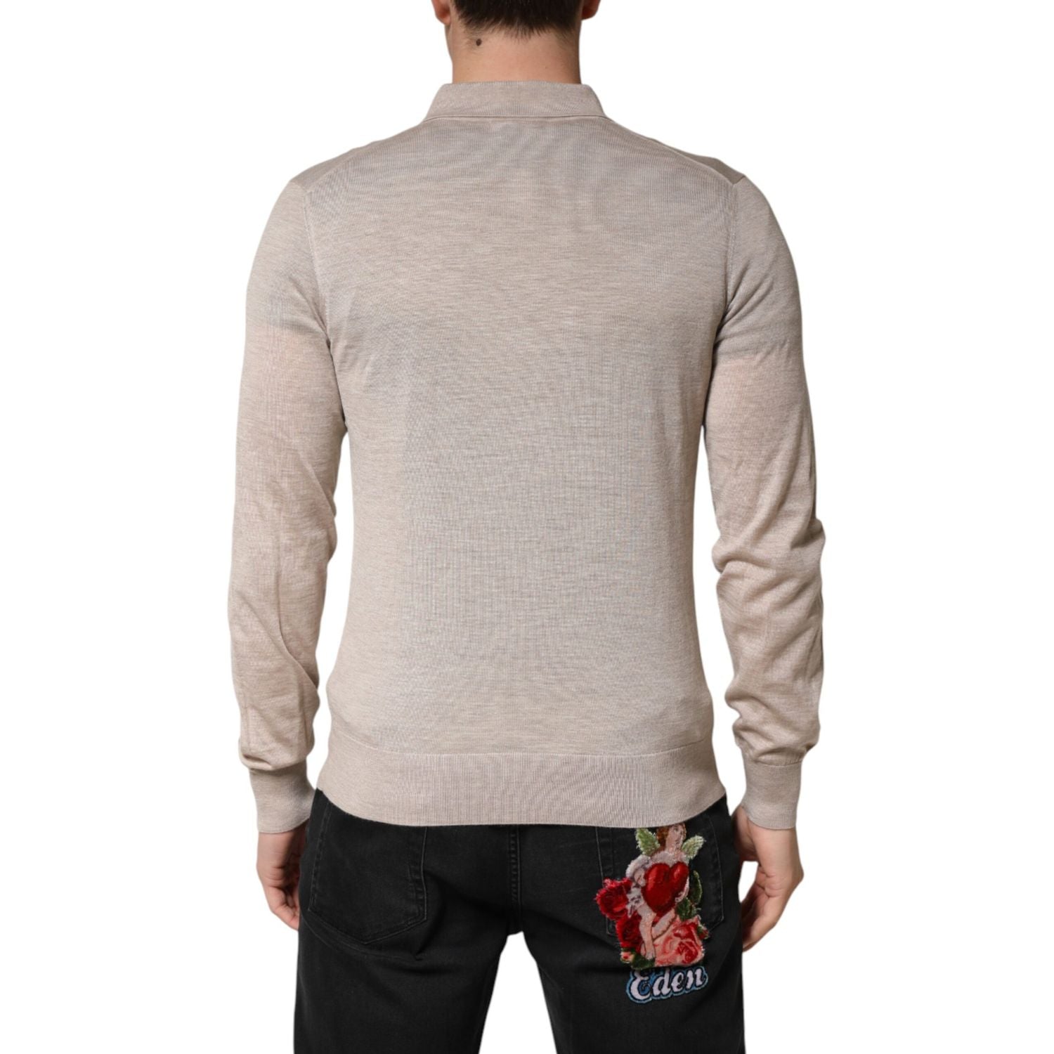 Dolce & Gabbana Beige Cashmere Collared PoloPullover  Sweater