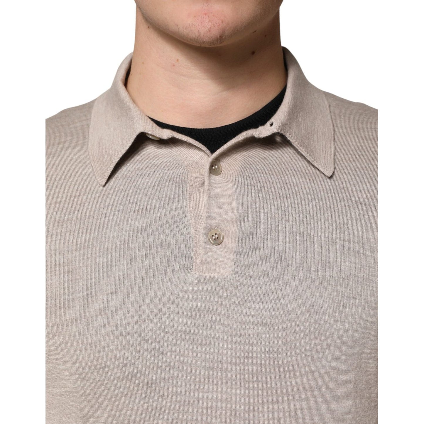 Dolce & Gabbana Beige Cashmere Collared PoloPullover Sweater