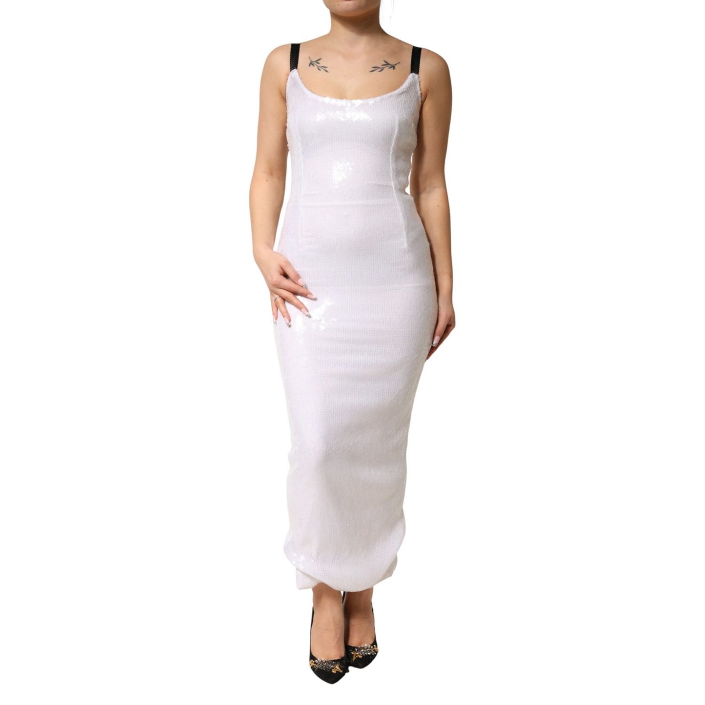 Dolce & Gabbana White Polyester Sleeveless Sheath Dress