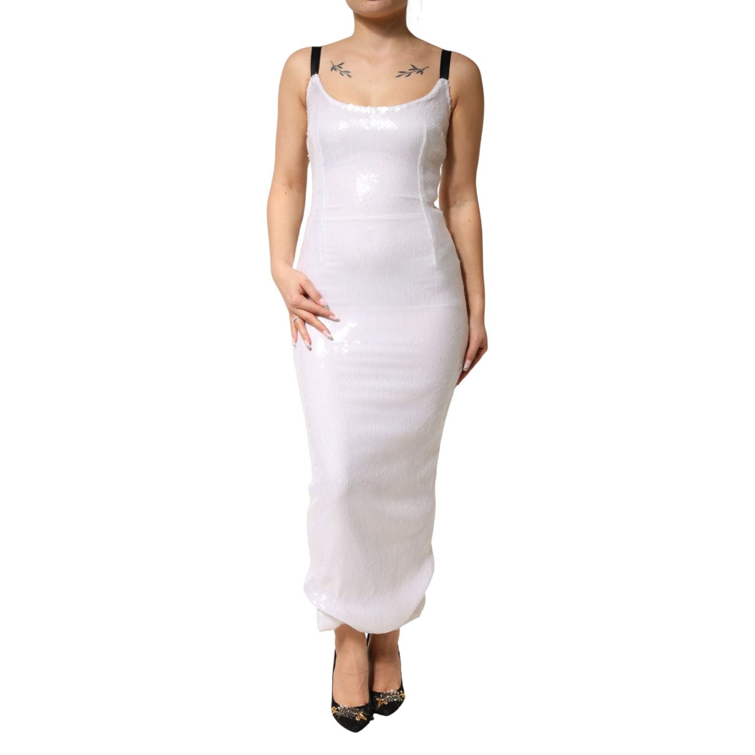 Dolce & Gabbana White Polyester Sleeveless Sheath Dress