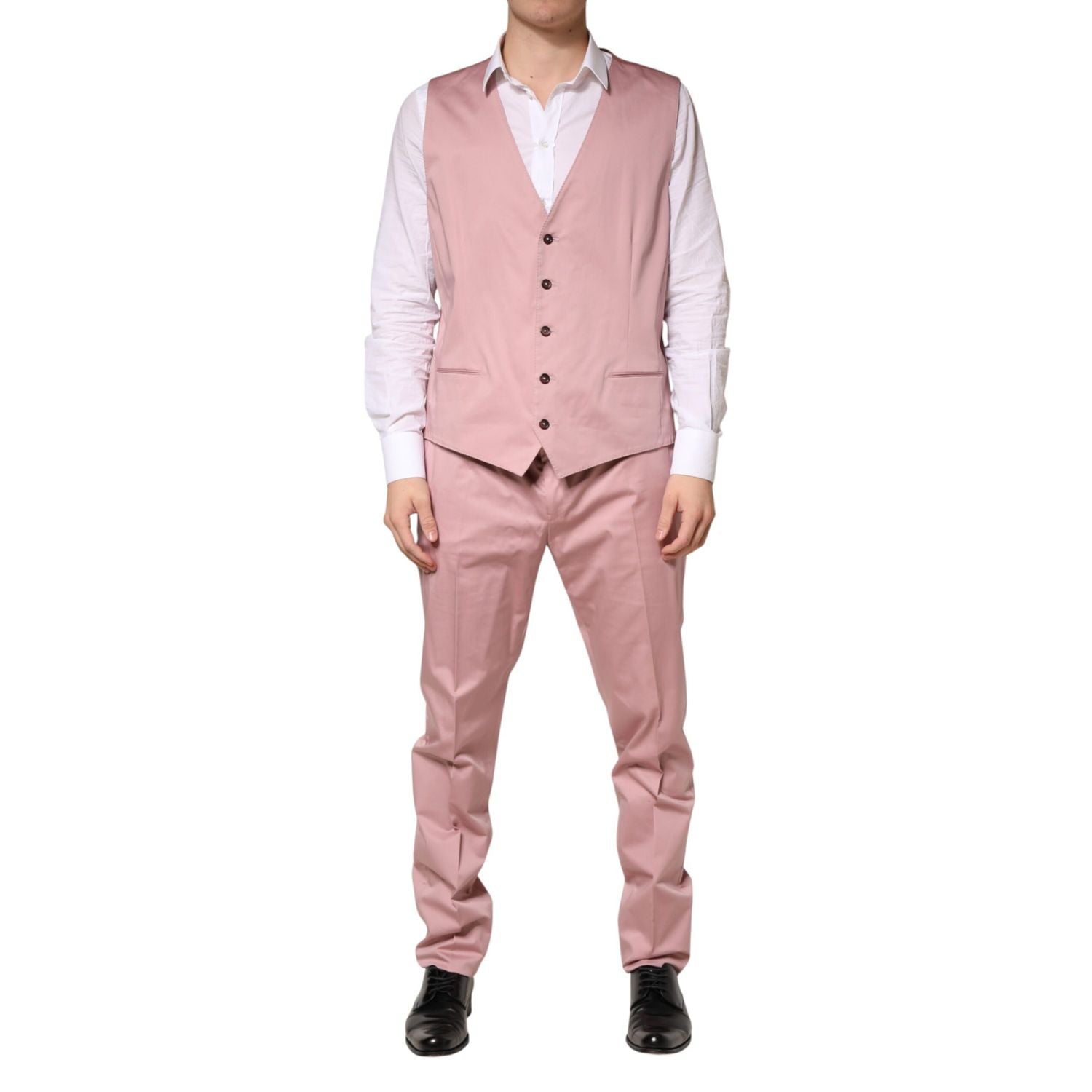 Dolce & Gabbana Pink Cotton Single Breasted 3 Piece Suit