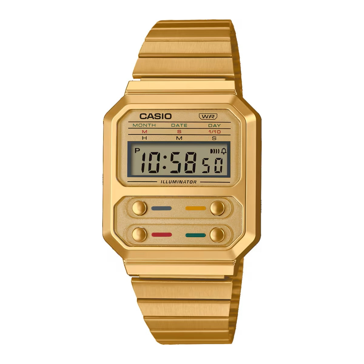 CASIO VINTAGE Mod. EDGY COLLECTION - GOLD unisex wristwatch with quartz movement, multifunction, splash proof, metal case and strap.