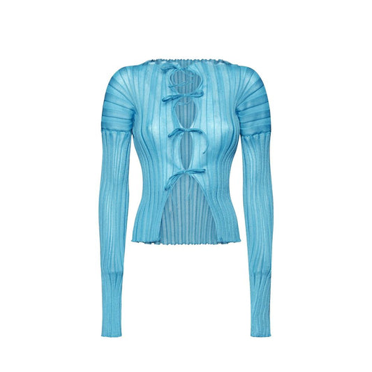 A. ROEGE HOVE Katrine Cardigan with lace detail, long sleeves, and round neck, made in Italy for women. 65% Cotton, 35% Nylon.