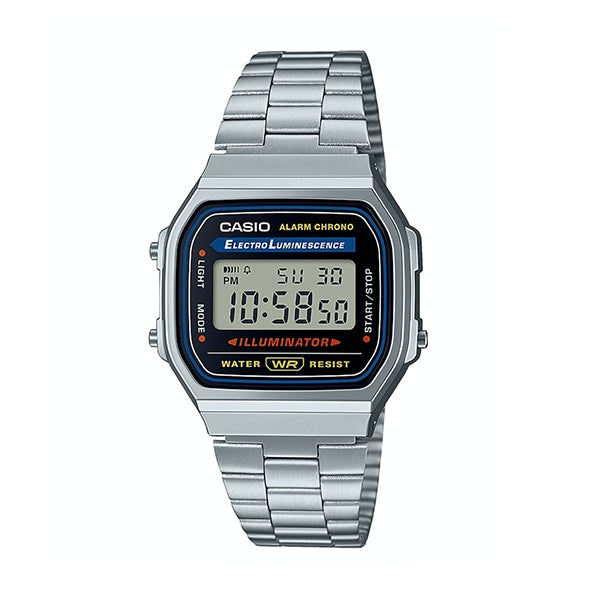 CASIO VINTAGE Mod. ICONIC - CLASSIC SILVER wristwatch with multifunctional quartz movement, 3 ATM water resistance, and metal strap.