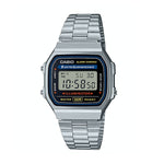 CASIO VINTAGE Mod. ICONIC - CLASSIC SILVER wristwatch with multifunctional quartz movement, 3 ATM water resistance, and metal strap.