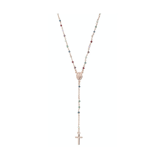 AMEN JEWELRY Mod. CRO25RMU4 rosary necklace with colorful beads and cross pendant