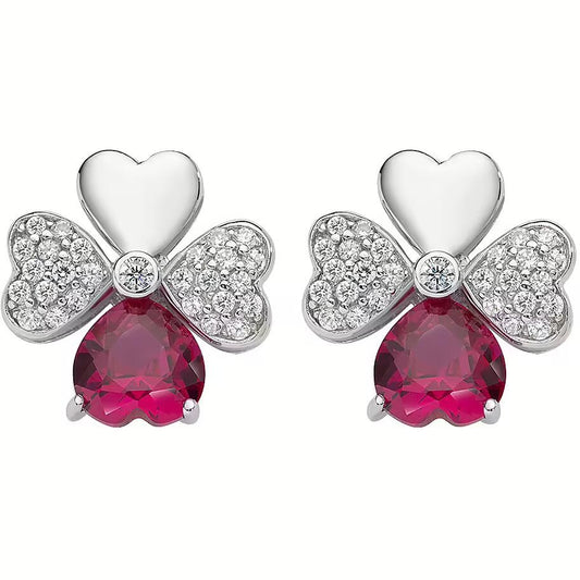 AMEN JEWELRY Mod. EQUBR earrings with heart and gemstone design in silver and red accent