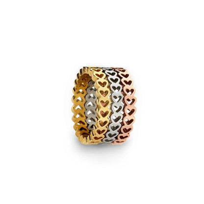 AN JEWELS JEWELRY Mod. AL.RSC01SYR-9 heart design rings in tri-color gold.