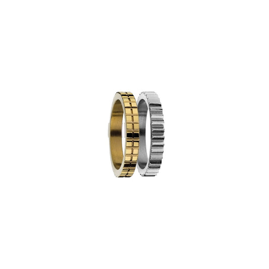 Two elegant rings from AN JEWELS JEWELRY Mod. AR.R2NS03SY-9 collection featuring gold and silver tones.