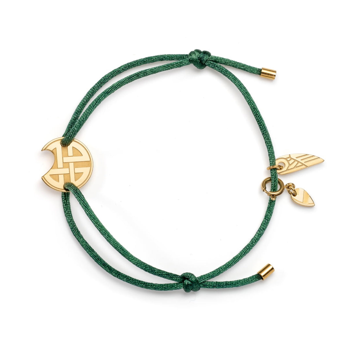 AN JEWELS JEWELRY Mod. AV.BGLBGGGR featuring green cord bracelet with gold accents on a white background.