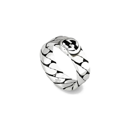 ANELLI GUCCI MOD. YBC661513001 silver ring with logo design on white background
