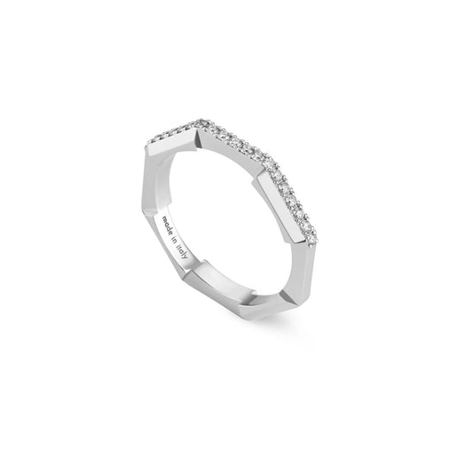 ANELLI GUCCI MOD. YBC662140001 diamond ring with geometric design, made in Italy, showcasing luxury and elegance.