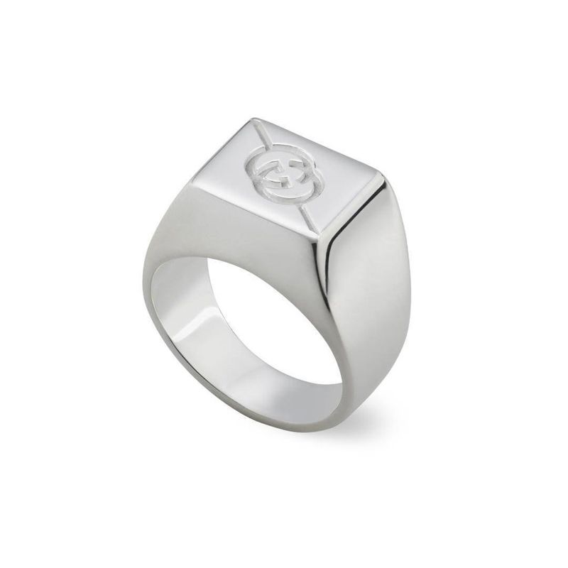 ANELLI GUCCI MOD. YBC774046001 silver ring with iconic logo, stylish and modern design suitable for fashion enthusiasts.